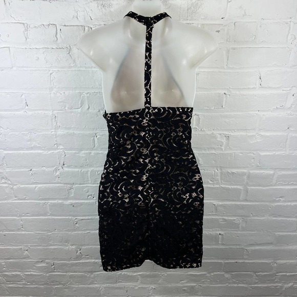 Lulus Women's Halter Neck Party Cocktail Mini Dress Sleeveless Black Gold Small - Picture 2 of 5